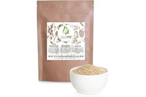 GREAT VITA Cáscaras de psyllium orgánico MeaVita, 99% puro, (1 x 1000g) cáscaras de psyllium indio, alta fibra y vegano