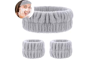 CICIING Juego de 3 diademas de spa para lavarse la muñeca, diademas de maquillaje absorbentes, muñequeras elásticas para el cuidado de la piel para lavar la cara (gris)