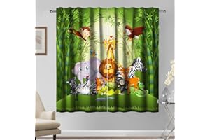 Kzzfqxb Tende per Bambini 117x138cm 2 Pannelli, per Finestre con Motivo a Bambù Verde Foresta Animali Elefante Leone Scimmia Zoo, Decorazioni Carine per Cameretta Bambini e Bambine, Soggiorno