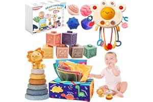 Jouet Bebe 6 mois, 5 in 1 Jeux Montessori 1 2 3 an, Crabe Jouet, Jouet Empilable Bébé, Boite Mouchoir Bebe, Balles sensorielles, Bebe Montessori Eveil 0-6 mois, Jeux Éducatif Fille Garçon 6 9 12 Mois