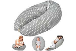 ‎SMOOTHY SMOOTHY® Stillkissen Schwangerschaftskissen XXL Premium Seitenschläfer-Kissen; Baumwoll-Bezug Schlafkissen & Lagerungs-Kissen für Mutter (Grau Sterne, Bezug + EPS-Perlen Füllung)
