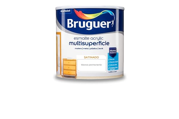 Bruguer Acrylic Multisuperficie Esmalte al agua Satinado Blanco Permanente 250 ml