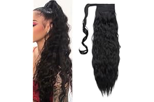 S-NOILITE 50cm Extension de cheveux Naturels Queue de cheval Wrap Around Pâte magique Ponytail vague de maïs Postiche Noir foncé