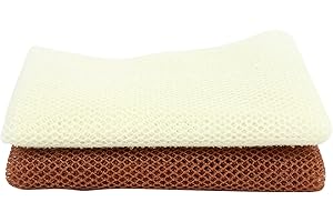 QOPAHI Enlarged African Net Sponge, African Exfoliating Net 2 in 1 Body Shower Scrubber Nylon Back Scrubber Exfoliating Bath Sponge for Removing Dead Skin Dirt Oil, 80×30cm(White+Brown)