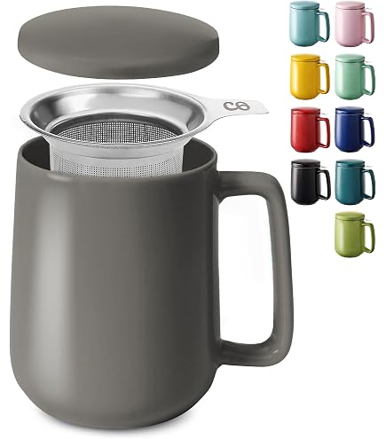 Tasse à Thé XXL Avec Infuseur Et Couvercle HAPPY LEMURO - 550 Ml, Céramique Mate, Design Bombé (couleur Nude)