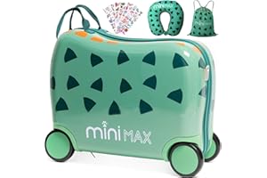 Aerolite MiniMax - Maleta para niños con Ruedas EasyJet de 45 x 36 x 20 cm, tamaño máximo de Equipaje de Mano con Ruedas, 29 L (Dinosaurio)
