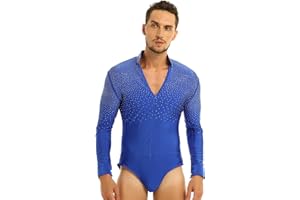 inlzdz Costumi Prestazioni Uomo Camicia da Latino Moderno Slim Fit Vestito con Strass Danza Uomo Body da Ballo Tango Samba Rumba Pratica Prestazione
