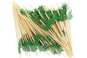 ‎ENLACE ENLACE Glück Kleeblatt Cocktailspieße 100 Stück Fingerfood Spieße 12cm,St. Patrick's Day Cocktail Deko,Holzspieße Obstspieße,Holz Zahnstocher Partypicker,Burger Spieße Cocktail Sticks