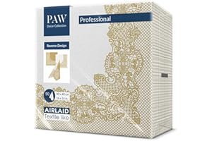 PAW DECOR COLLECTION PAW - Tovaglioli di Carta Colorati - Airlaid (40 x 40 cm) I 50 Pezzi I Ideale per Matrimonio, Battesimo, Comunione, Compleanno I Tovaglioli Stoffa Colorati I Rovescio Pizzo Reale Oro-bianco