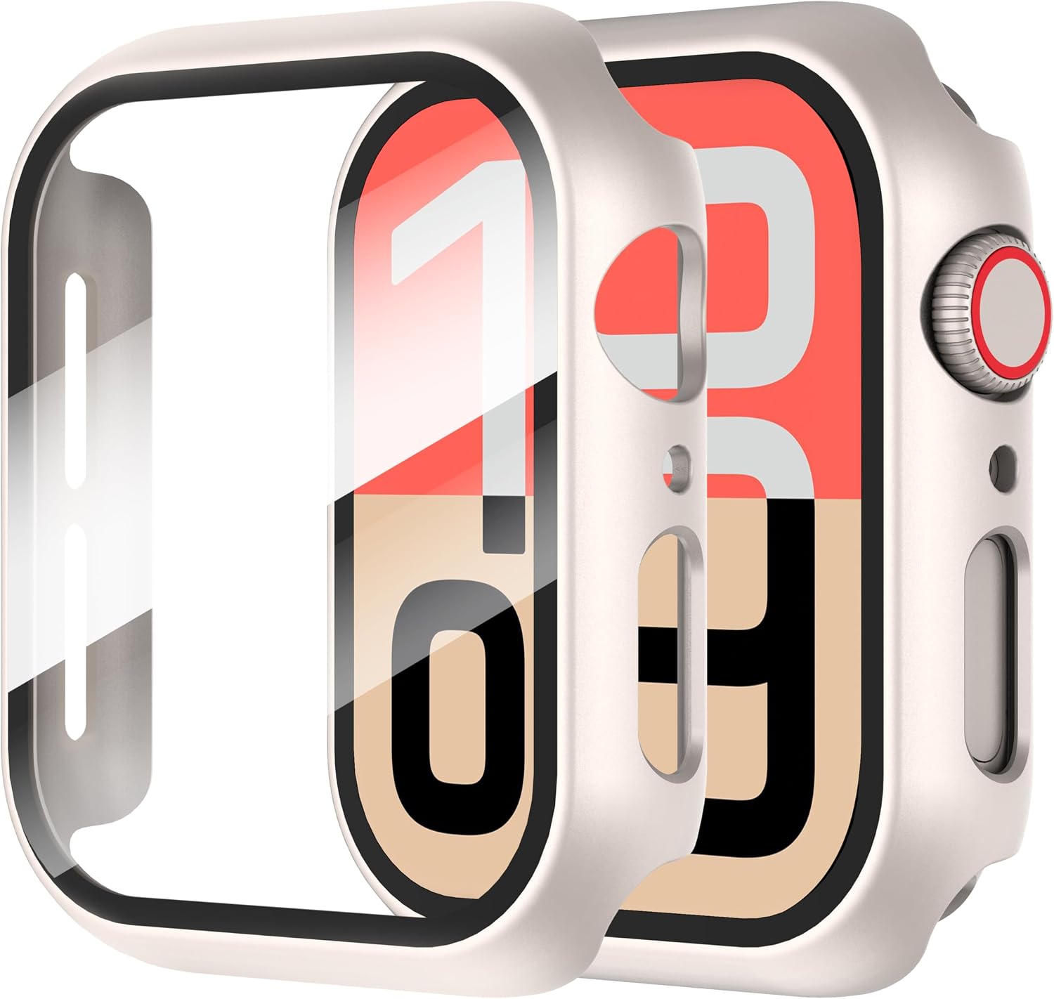 Diruite 2-Pack Screen Protector for Apple Watch SE 3/2/1 /Series 6 5 4 40mm Tempered Glass Case,All Around Hard Matte PC Protective Cover,Starlight Silver,40mm