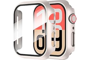 Diruite 2-Pack Screen Protector for Apple Watch SE 3/2/1 /Series 6 5 4 40mm Tempered Glass Case,All Around Hard Matte PC Protective Cover,Starlight Silver,40mm