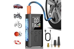 WYRIAZA Compresseur à Air Portatif 150PSI Gonfleur Pneus Voiture 4 Modes Compresseur Voiture sans Fil Mini Compresseur à Air Gonfleur Velo Electrique Portable Noir (PSI, Bar, KPA, KG/CM²)