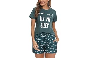 Uniexcosm Pigiama Donna Corto, Pigiama Gatto Donna Pigiama Donna Cotone Leggero con Girocollo Pigiama Donna Due Pezzi con Tasca Comode Estivo Adatto Casuale a Casa