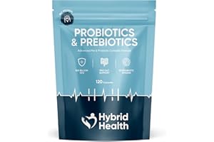 Hybrid Health Probiotics & Prebiotics Complex | 120 Vegan Capsules | 100 Billion CFU | Advanced Strength Probiotics with 20 Diverse Strains | Pre & Probiotic for Women and Men