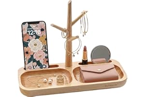 Luxanco Svuotatasche Design Moderno Porta Gioie Centrotavola Moderno Design Porta Cellulare da Tavolo in Legno Portachiavi Casa Ideale per Consolle Ingresso Accessori Scrivania Ufficio Marrone