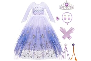 Kitimi Elsa sukienka księżniczki, sukienka dziewczęca, z koroną, czarodziejska różdżka, naszyjniki, królowa lodu, Elsa, kostium dziewczęcy, sukienka wieczorowa, długa sukienka księżniczki, sukienka na