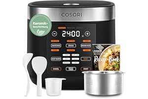 ‎COSORI COSORI Reiskocher, Keramikbeschichtung, Rice Cooker 5 L, Multikocher mit 17 Programme, Fuzzy-Logik, Dampfgarer mit Edestahleinsatz, Warmhaltefunktion, Timer, Schwarz