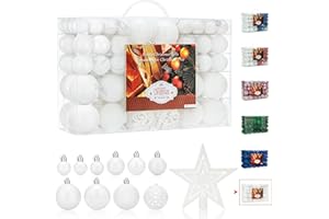 AITSITE Lot de 100 Boules de Noël Boules de Noël Blanc 6CM / 4cm / 2cm Décorations d'arbre de Noël en Plastique Ornements Suspendus Ornements d'arbre de Noël Boules Décorations de Porte Décors de Festival