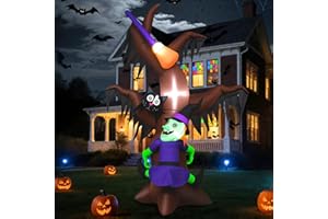 Wothfav 240CM Halloween Decorazioni Esterno Gonfiabile Albero Fantasma | Strega Mazza Albero Inflatable Halloween Decorazione con LED Integrati per Prato Giardino Cortile Outdoor