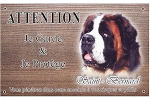 PETS-EASY Attention Chien de Garde personnalisée Chien Saint Bernard - pré percée et vis livrées. De 30 cm à 15 cm…