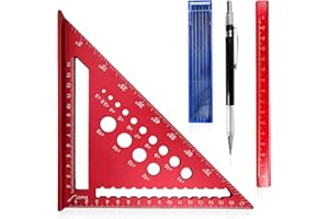 SENBALER 7 inch Speed Square Metric with 14 Types of Drill Holes,Triangle Ruler,Aluminum Alloy Carpenters Measuring Square,Carpentry Tools and Equipment (Red)