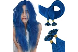 RUNATURE Extensiones Pelo Natural Queratina Pre Bonded Extensiones #Azul Queratina Extensiones de Pelo Natural Humano Azul U Tips 20g 14 Pulgadas