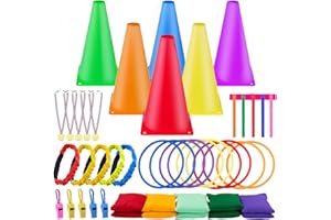 Gvoo 42 Pcs 7 ​in 1Ensemble de Jeu de Lancer d'anneau,Anneaux Toss Jeu Set Jeux de Famille Anneaux Toss Bean Bags À Lancer,pour Indoor Family Jeux d'extérieur Journées Sportives Jardin Party