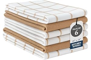 LANE LINEN Tea Towels Set - 6 Pack, 18”x28”, 100% Cotton Kitchen Towels, Absorbent & Quick-Drying Dish Towels Set with Hanging Loop - Beige