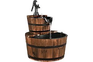 SOARS Fontaine de jardin à 2 niveaux, avec pompe à eau et débit d'eau réglable, design en bois, décoration de jardin pour extérieur, balcon, terrasse