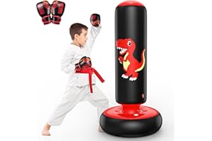 QPAU Sacco da Boxe Gonfiabile per Bambini con Guantoni, Sacco da Pugilato Stabile 3-8 Anni, Giocattolo Dinosauro e Regalo per Bambini/e - Kit Boxe per Karate e Taekwondo