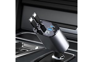 Aimtel Caricabatterie Auto Retrattile,Caricatore Rapido per Telefono da Auto,Doppio Cavo Retrattile di Tipo C e Adattatore per Caricatore Auto a 2 Porte USB compatibile con Galaxy,Piexl,iPhone 16/15