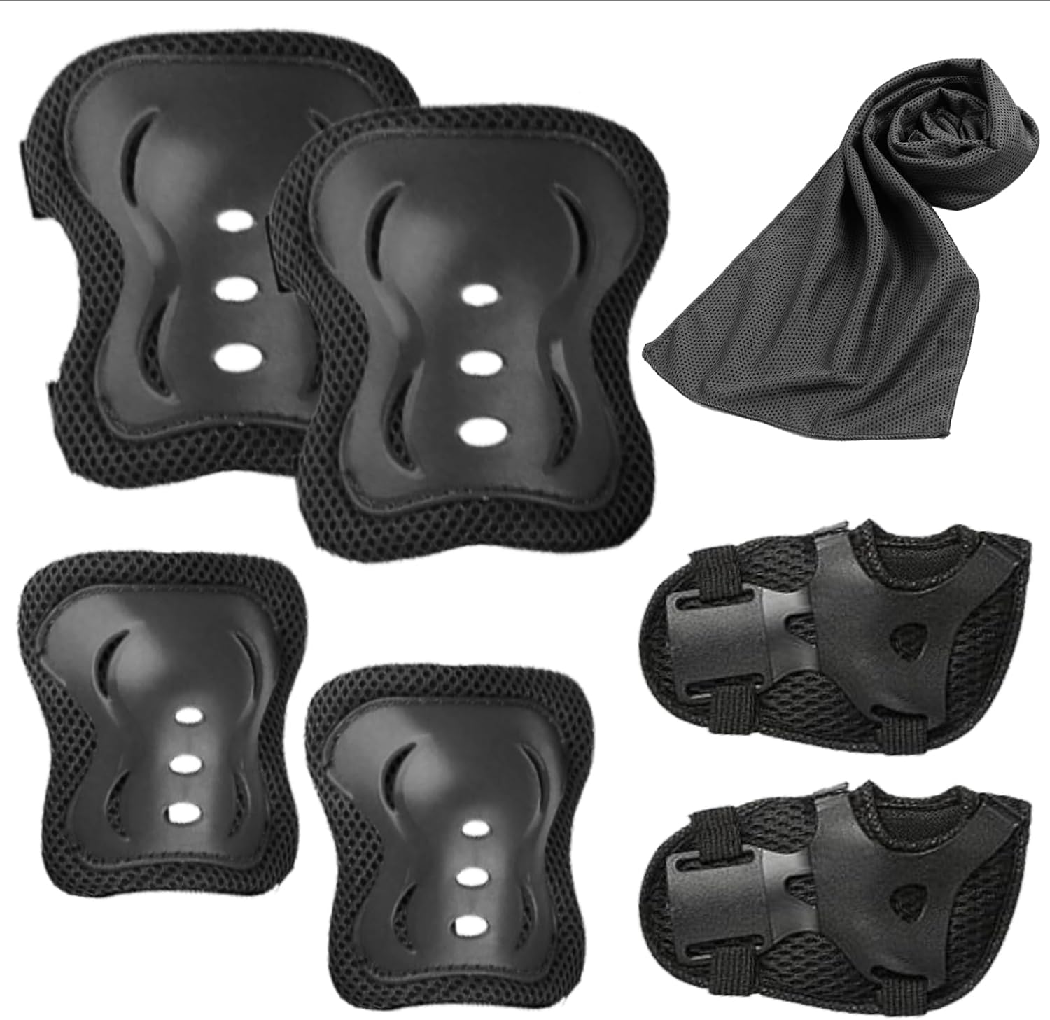 JSTHHTT 6 Piezas Protecciones Patines Set, Protecciones Skate Niño Rodilleras Patines Niña, Protecciones Patines Niña, Rodilleras y Coderas Niña Patinaje, Set Rodilleras Coderas y Muñequeras, Negro