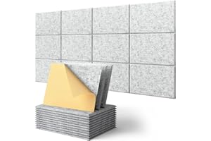 KUCHOOW Płyty akustyczne, samoprzylepne, prostokątne, izolacja akustyczna, na ściany, 12 sztuk, panele akustyczne o wysokiej gęstości, izolacja akustyczna, pochłaniacze dźwięku (30 x 40 x 0,9 cm)