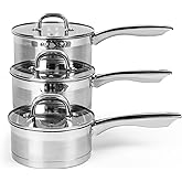 Salter Timeless 3 Piece Saucepan Set - 16cm, 18cm, 20cm Stainless Steel Pans, Includes Tempered Glass Lids with Steam Vents, 