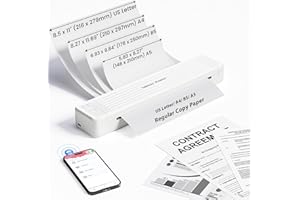 PokeLabel Mobiler Drucker A4 für Unterwegs, P831 Tragbarer Thermodrucker Normal und Thermopapier, Kompatibel mit Samsung Android iOS Handy, Bluetooth Schwarz Weiss Drucker für A4/B5/A5/Letter, Weiß