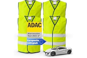 ‎POWR CAR 4x Warnwesten Auto 2026: Sicherheitsweste ISO20471 gelb - PKW & LKW - Reflektierende Pannen- und Unfallwesten - Autozubehör