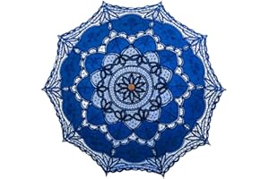 SQOIKOS Parasol en dentelle vintage pour mariage, décoration photo, thé, 81,3 cm, taille adulte (bleu roi)