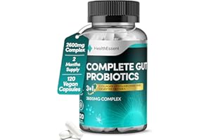 HealthEssent Complete Gut Probiotics 2600mg – 3-in-1 Formula with Psyllium Husk Fibre & Collagen – Supports Digestion, Relieves Bloating, Strengthens Gut Lining – 120 Capsules (2-Month Supply)