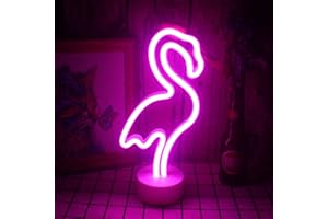 WANXING Insegne al neon di fenicotteri rosa con luci al neon a led di base Luce USB/batteria Luce notturna per camera dei bambini Ragazza Camera da letto Tavolo Decorazioni per feste di Natale