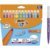BIC Kids Filzstifte Kid Couleur XL, Fasermaler zum Malen in 12 auswaschbaren Farben, mit dicker Spitze, im Karton Etui, ab 5