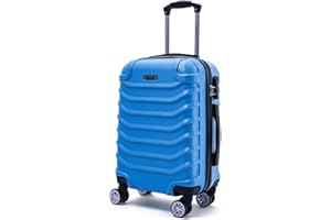 R.Leone Valigia da 1 pezzo Fino a Set 4 Trolley Rigido grande, medio, bagaglio a mano e beauty case 8 ruote in ABS 2026 (Azzurro Scuro, M Medio)