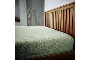 LIZZIE JACOBS Teddy Sherpa Fleece Fitted Bed Sheet Thermal Super Soft Warm Cosy Luxurious Plain Teddy Bear Fleece Bed Sheets (Sage Green, Double)