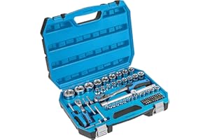 Högert Technik - Caja de Herramientas, Juego de Herramientas, Maletin Herramientas, Llaves de Vaso, Puntas y Accesorios 1/4” y 1/2”, Cr-V, Mecanismo Carraca con 72 Dientes - HT1R424, 89 Piezas