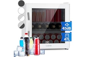 KLARSTEIN Mini Frigo da Camera per Birra, Frigo Portatile da Camera, Frigo Piccolo da Ufficio, Mini Frigo da Ufficio con Porta in Vetro, Mini Frigo Bar da Camera con Ripiani Rimovibili, 3-10°C, 47L