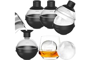 TRILINK Silikon Eiskugelform Groß für Whiskey - Set mit 4 Stück und 2-in-1 Trichterdeckel - XXL 6cm Eiswürfelform Kugel Rund für Cocktails und Bourbon - Perfekt Runde Eiswürfel Kugel - Ice Ball Maker