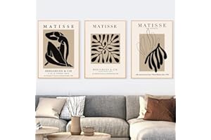 YANGMANINI Henri Matisse Peinture Abstraite Illustration Minimale Art Mural Impressions Sur Toile Affiche Vintage Beige Photos Décor À La Maison19,6 "x 27,5" (50x70cm) x3 Sans cadre