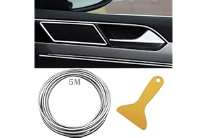 CTRICALVER listwy ozdobne do samochodu, 5 m, do wnętrza samochodu, elastyczne akcesoria dekoracyjne do wnętrza samochodu (galwanizowane srebro) + szpachelka montażowa