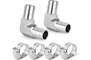 TAISHER 2pièces 90 Degree Stainless Steel Hose Barb Fittings 10mm Barb x 10mm Barb for Fuel/AIR/Lquid/Gas with 4pièces Hose Clamp (en anglais seulement)