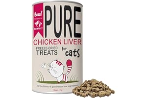 Fuzzl Pure Freeze Dried 100% Chicken Liver Cat Treats and Cat Food Topper 50g. Natural Wholesome and Hypoallergenic Nutritious Food. Cat and Kitten Treats and Snacks