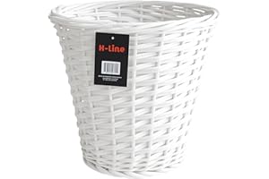 H-LINE Wicker Willow Round Basket Storage Waste Paper Rubbish Bin Country Style Bathroom Bedroom Office (White)